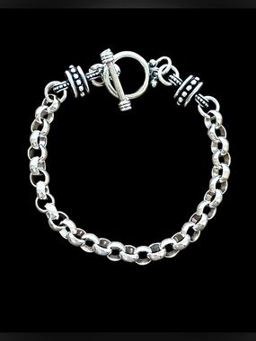 Vintage Sterling Silver 17g Rolo Link Toggle Bracelet Stamped 925 MR